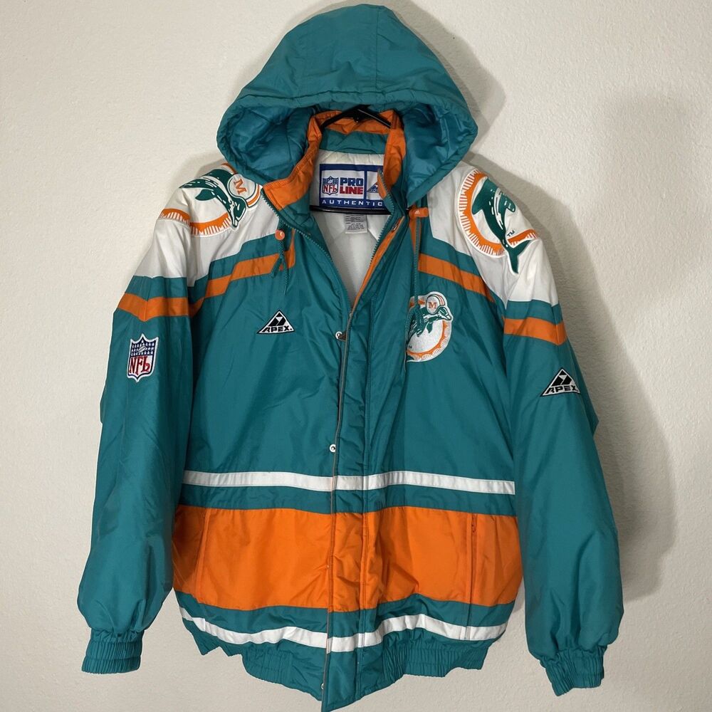 Vintage 90s Apex One Miami Dolphins NFL Pro Line Puffer Jacket XL Hong Kong